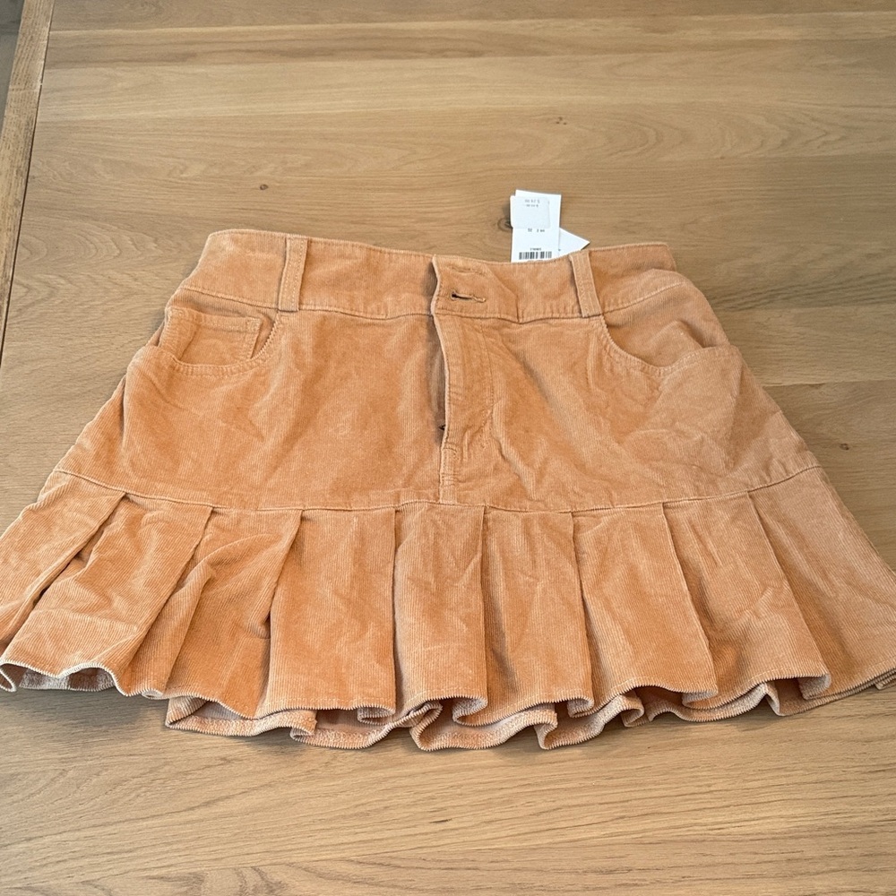 Hollister Corduroy Pleated Mini Skirt in Tan